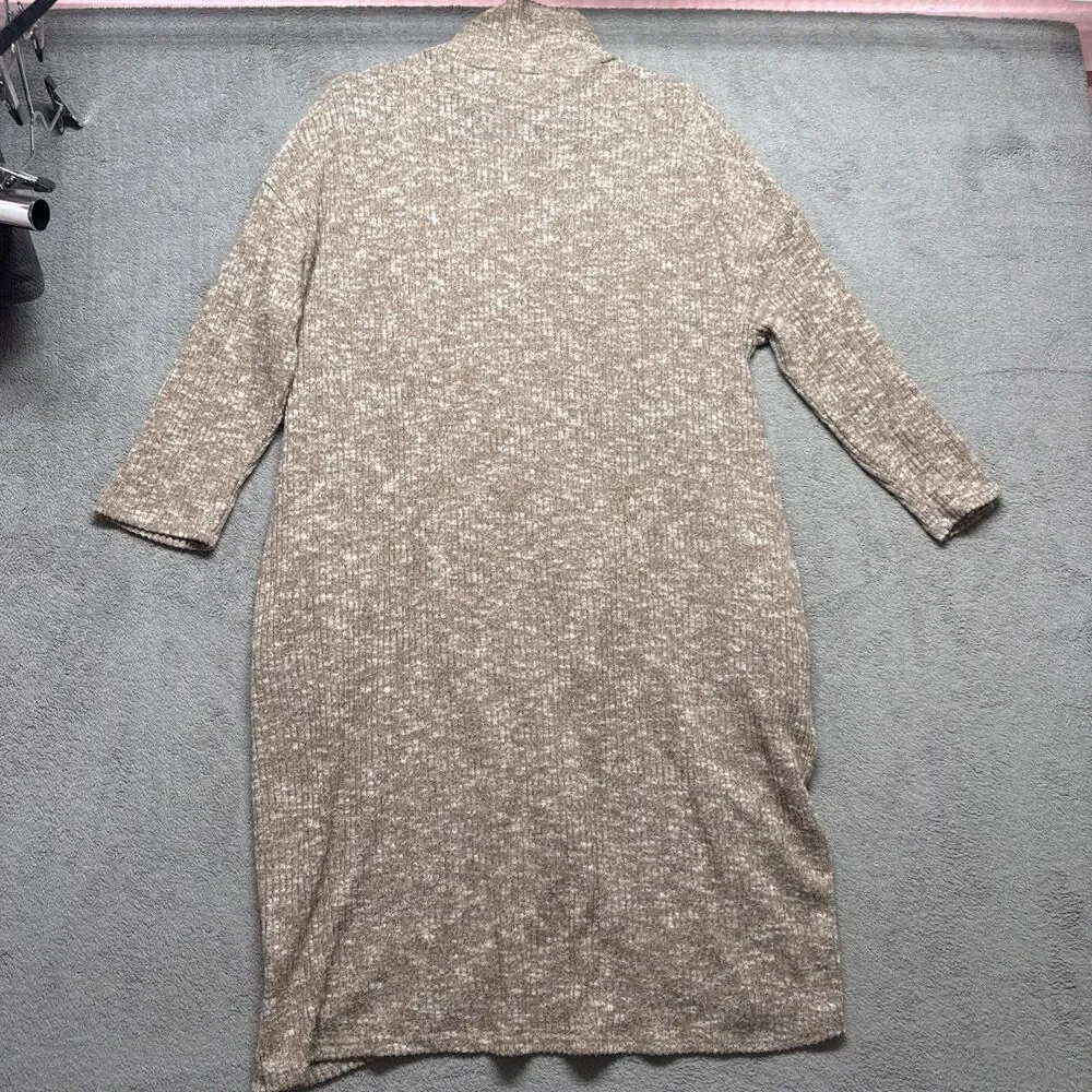 Womens M Beige Turtleneck Sweater Front Slit 3/4 Sleeve - Picture 5 of 8